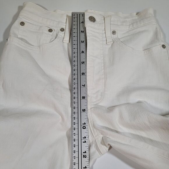 White High Rise Straight Leg Cropped Raw Hem Jeans Casual Denim - Picture 6 of 13